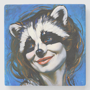 “Velka Teyani”  Whispering Racoon Trickster  Stone Coaster