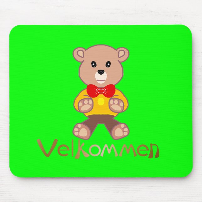 Velkommen Bear Apple Green Welcome   Mouse Mat (Front)