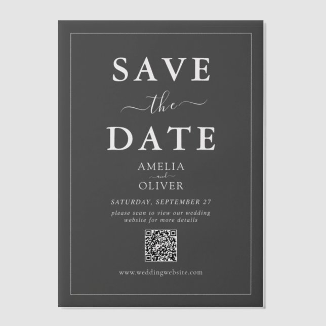 Vellum Black QR Code Modern Wedding Save the Date Invitations (Front)