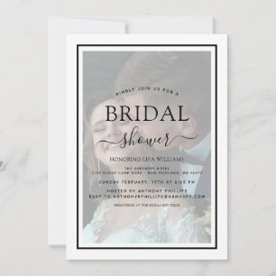 Vellum Black Script Photo Overlay Bridal Shower Invitation