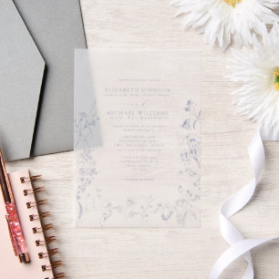 Vellum Chinoiserie Blue Victorian Floral Wedding Vellum Invitations