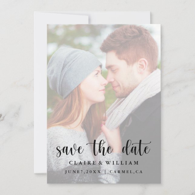 Vellum Effect Vertical Photo Save the Date Card (Front)