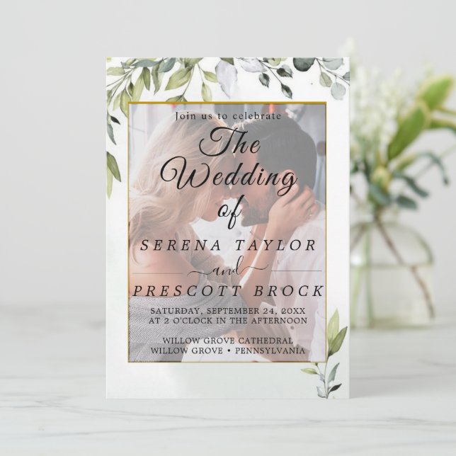 Vellum Elegant Eucalyptus Wedding Invitation (Standing Front)