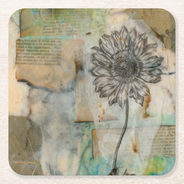 Vellum Floral I Square Paper Coaster (Front)