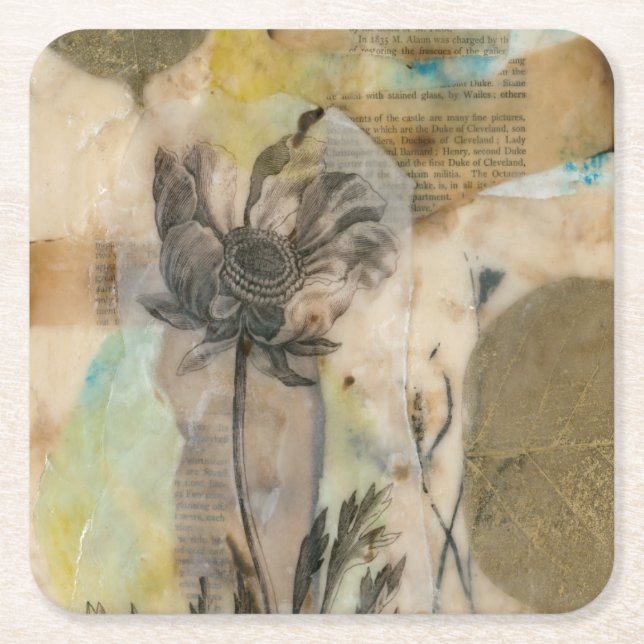 Vellum Floral II Square Paper Coaster (Front)