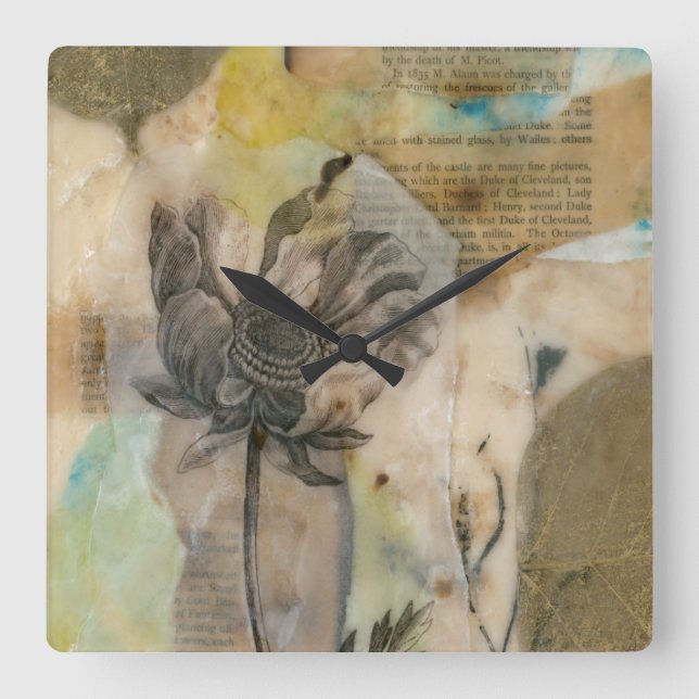 Vellum Floral II Square Wall Clock (Front)