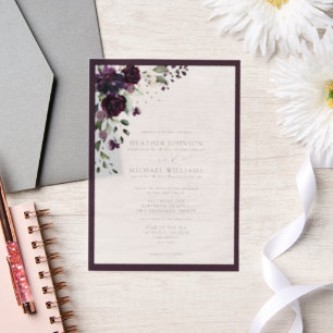 Vellum Formal Plum Purple Floral Watercolor Script Vellum Invitations