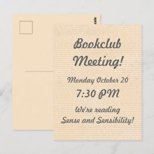 Vellum Look Bookclub Reminder Postcard