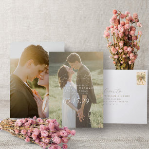 Vellum Look Hand Lettered Typography 2 Photo Save The Date