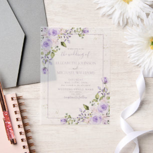 Vellum Rustic Lilac Lavender Gold Floral Wedding Invitations