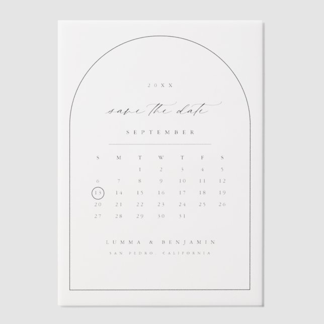 Vellum Save The Date Calendar Arch Photo Overlay Vellum Invitations (Front)