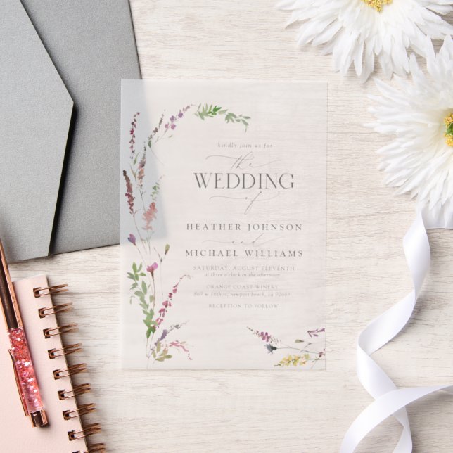 Vellum Trendy Elegant Wildflower Floral Wedding Vellum Invitations (Wedding)