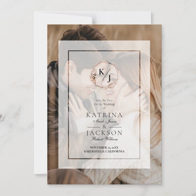 Vellum Wedding Photo Transparency Effect Initials Magnetic Invitation (Front)