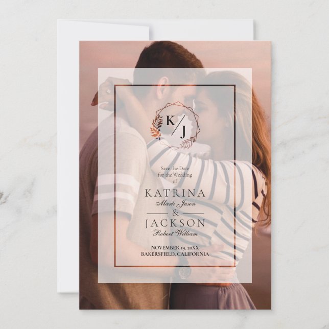 Vellum white Transparent Initials Wedding Photo Invitation (Front)