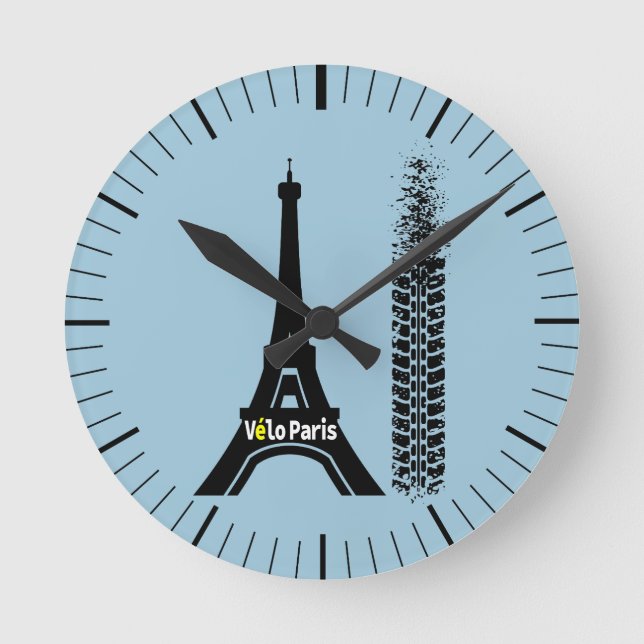 Velo Paris Bike Eiffel Tower Round Clock (Front)