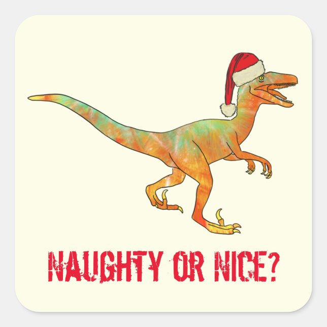 Velociraptor Dinosaur Festive Funny Raptor Slogan  Square Sticker (Front)