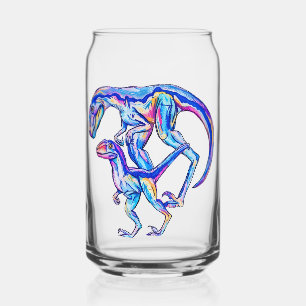 Velociraptor Dinosaur Mum & Baby  Can Glass