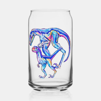 Velociraptor Dinosaur Mum & Baby  Can Glass