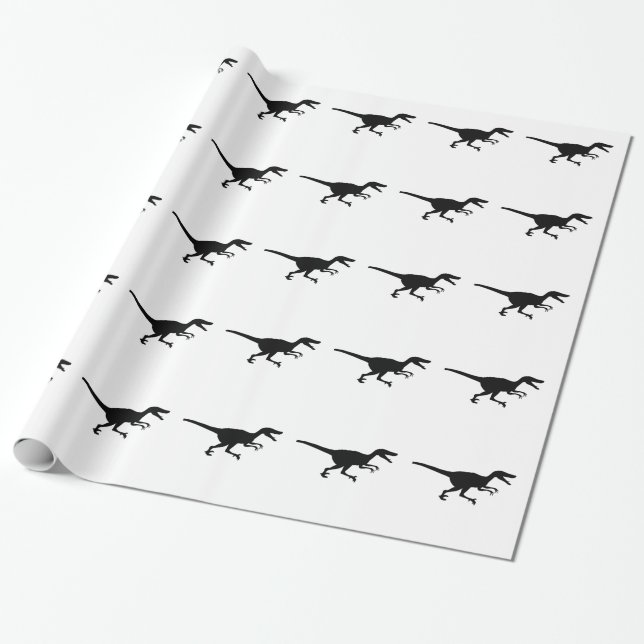 Velociraptor Dinosaur Wrapping Paper (Unrolled)