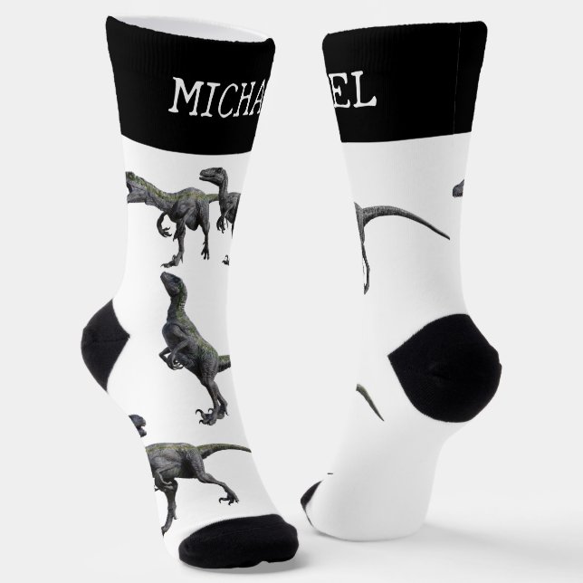 Velociraptor Raptor Dinosaur personalised Name Socks (Angled)