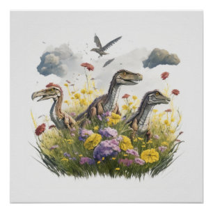Velociraptors in a Meadow Poster