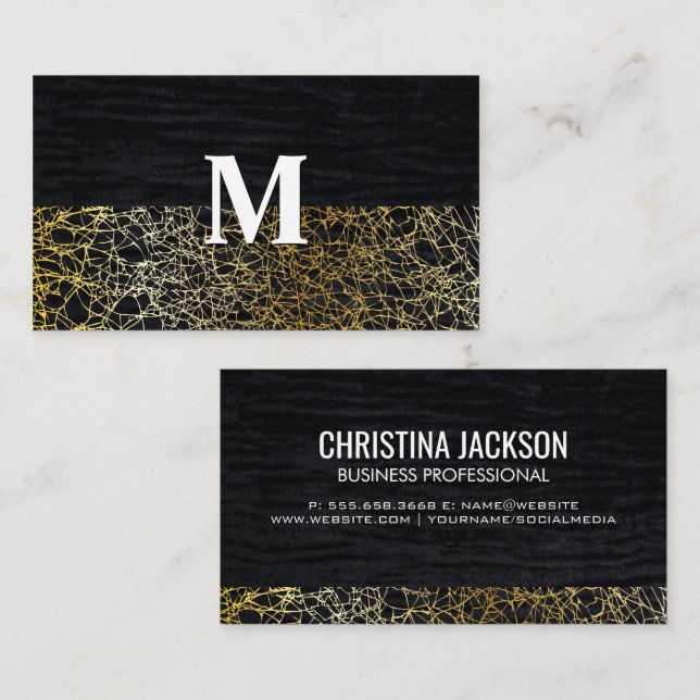Velvet and Gold Abstract | Monogram Business Card (Front/Back)