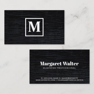 Velvet Black with Monogram Square Business Card