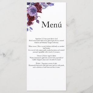 Velvet Bloom Burgundy & Lavender Floral Wedding Menu