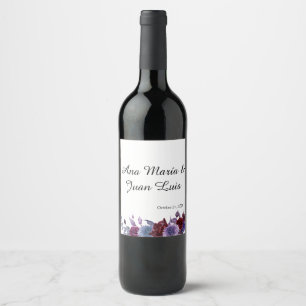 Velvet Bloom Burgundy Lavender Floral Wedding Wine Label
