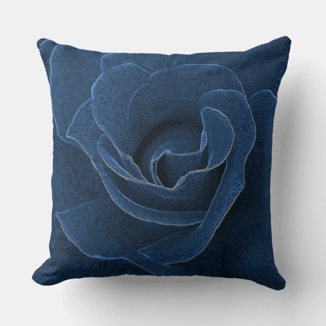 Velvet blue rose cushion (Front)