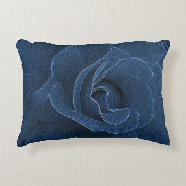 Velvet blue rose decorative cushion (Front)