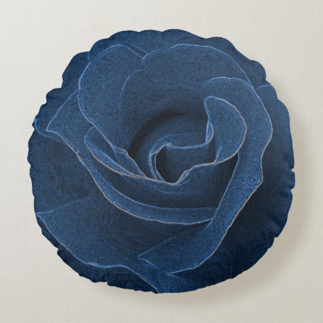 Velvet blue rose round cushion (Front)