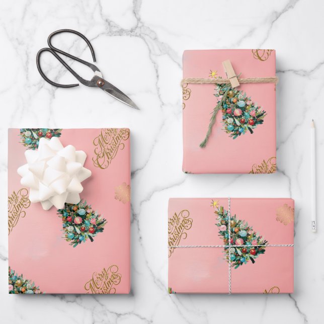 Velvet Blush Pink Christmas Tree  Wrapping Paper Sheet (Front)
