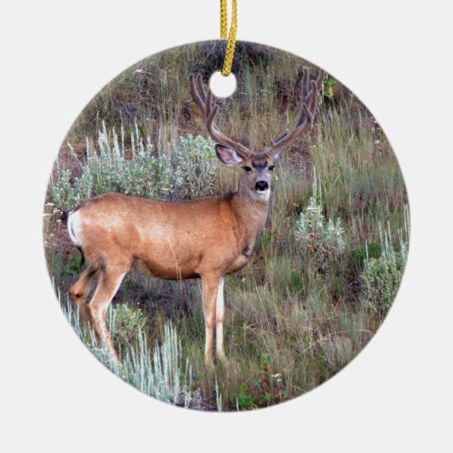 Velvet buck ceramic tree decoration (Front)