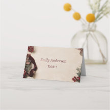 Velvet Christmas Burgundy Floral Place Card