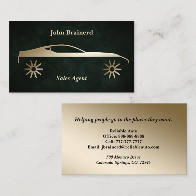 Velvet Emerald Green & Gold Auto Business Card (Front/Back)