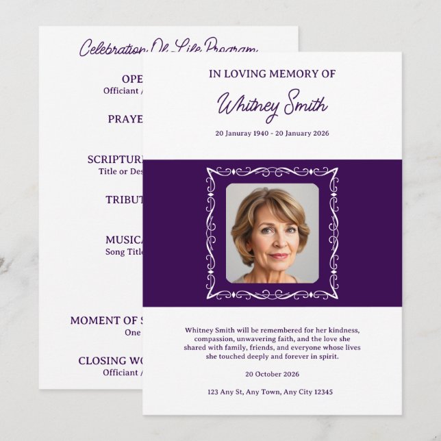 Velvet Filigree Funeral Program Programme (Front/Back)