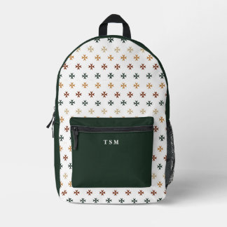 Velvet Forest Cross Pattern Personalised Initial Printed Backpack