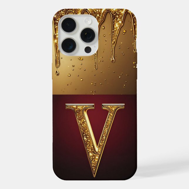 💎 Velvet Glitter V Monogram Dripping Custom  iPhone Case (Back)