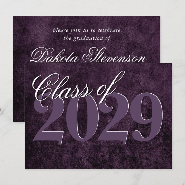 Velvet Grad | Amethyst Purple Jewel Tone Grunge Invitation (Front/Back)
