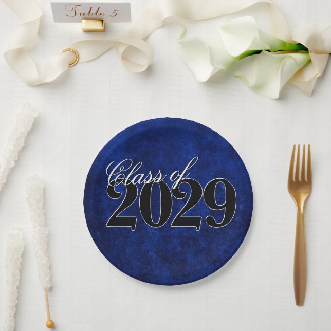Velvet Grad | Sapphire Blue Dark Jewel Tone Grunge Paper Plate (Wedding)