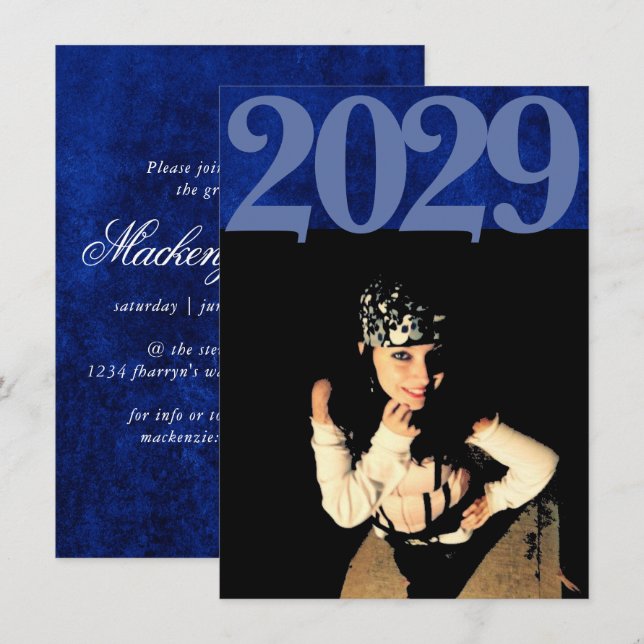 Velvet Grad | Sapphire Blue Jewel Tone Photo Invitation (Front/Back)