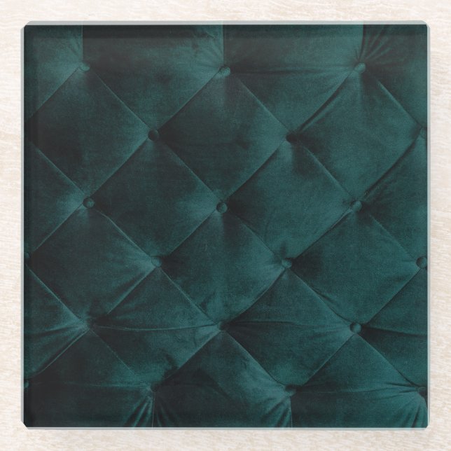 Velvet Green: Malachite Textile Elegance Glass Coaster (Front)