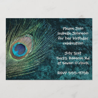 Velvet Green Peacock Birthday Invitations
