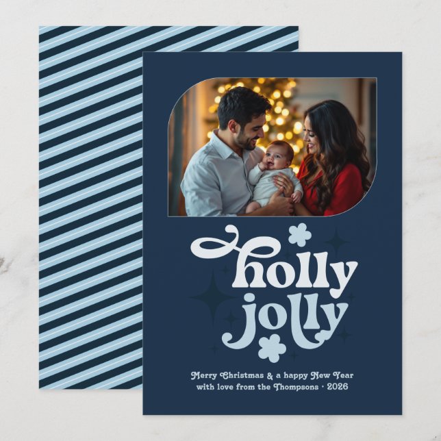 Velvet Ice Modern Blue Christmas Photo Holiday Card (Front/Back)