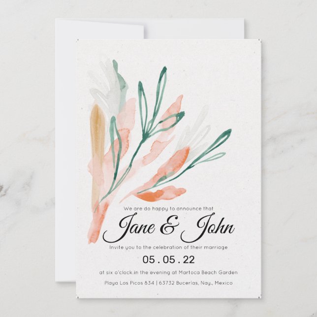 Velvet Jade Peach Foliage Wedding  Invitation (Front)