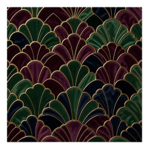 Velvet Jewel Tone Art Deco Scallop Pattern Poster