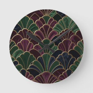 Velvet Jewel Tone Art Deco Scallop Pattern Round Clock