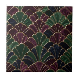 Velvet Jewel Tone Art Deco Scallop Pattern Tile