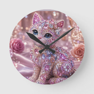 Velvet Night Cat Aesthetic Print Round Clock